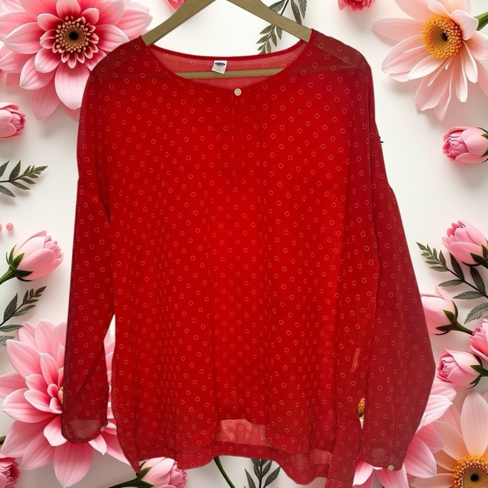 Old Navy Red Relaxed Long Sleeve Blouse